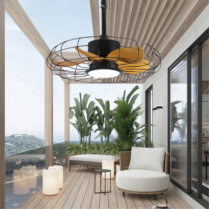 Ventilateur de plafond d'extérieur 23 po avec lumières, ventilateur imperméable IP65 avec télécommande à 3 vitesses 3CCT pour pergola de patio