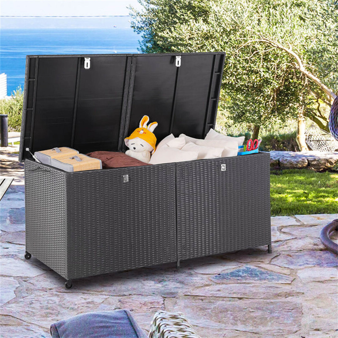 Polyrattan-Auflagenbox Schwarz 150x77x73 cm mit Rollen