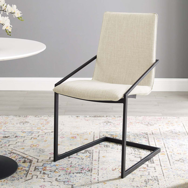Modway Pitch Performance Velvet Dining Armchair, Beige Polyester Blend, Matte Black