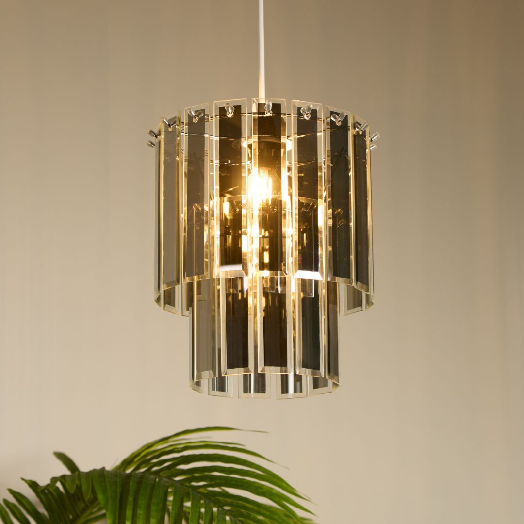 280cm H Glass Drum Pendant Shade ( Uno ) Grey