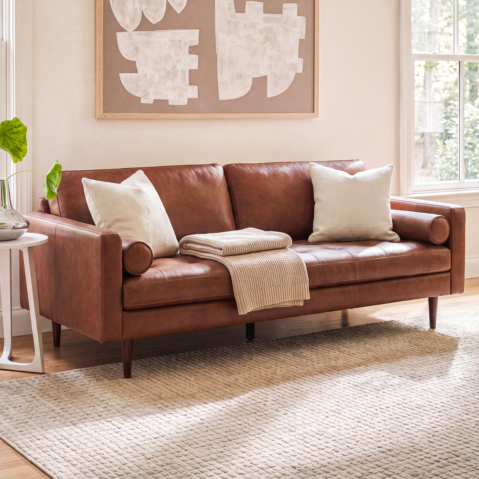 Arlo 88" Genuine Leather Sofa, Vintage Brown Top Grain Genuine Leather