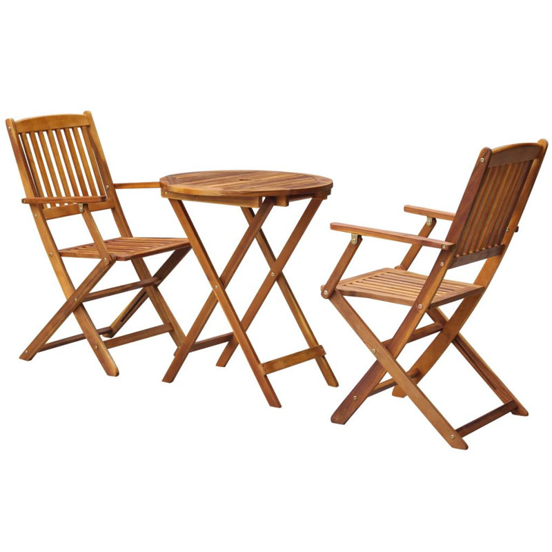 Julissa 2 - Person Acacia Solid Wood Patio Dining Set Umbrella Hole Included Round Table, 74cm H x 60cm W x 60cm D