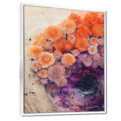 «Colors of Chrysanthemums Flowers On A Top of Woode - Chrysanthemums», reproduction d'art sur toile encadrée
