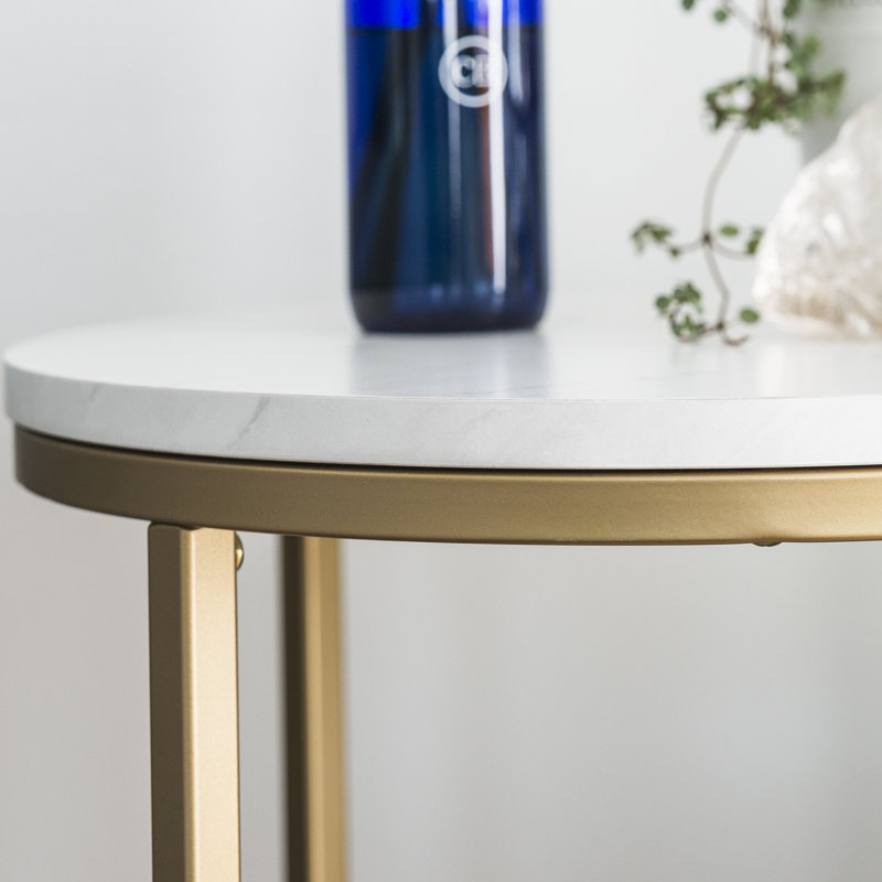 Wasser End Table, Faux White Marble, Gold