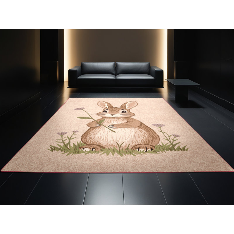 Soft Plush Fellman Easter Modern & Contemporary Abstract Area Rug in Beige – Rose Binding, 5x8