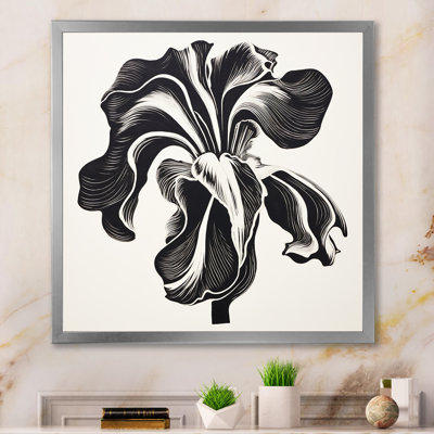 Fleur d'iris noir et blanc sur toile