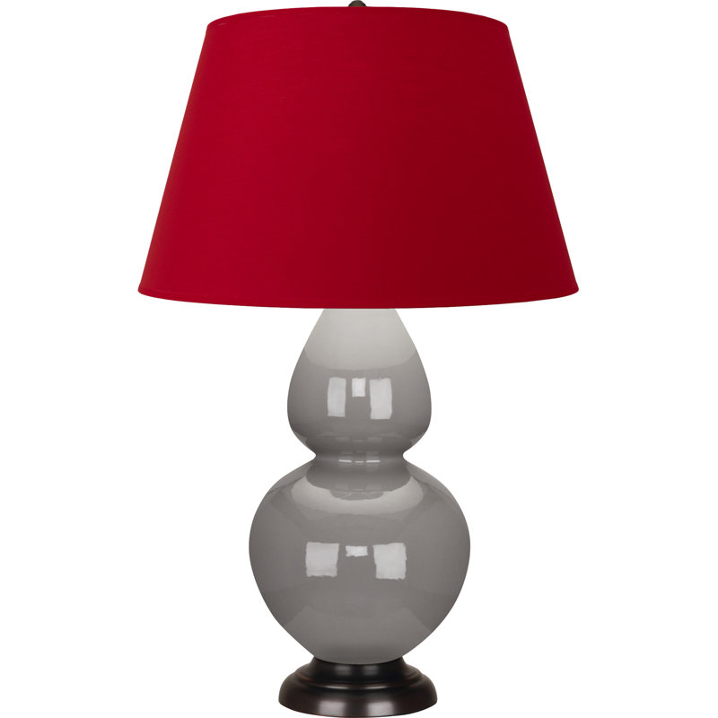 Lampe de table double gourde en céramique, Blanc cassé, Taupe fumé glacé / bronze, Bronze