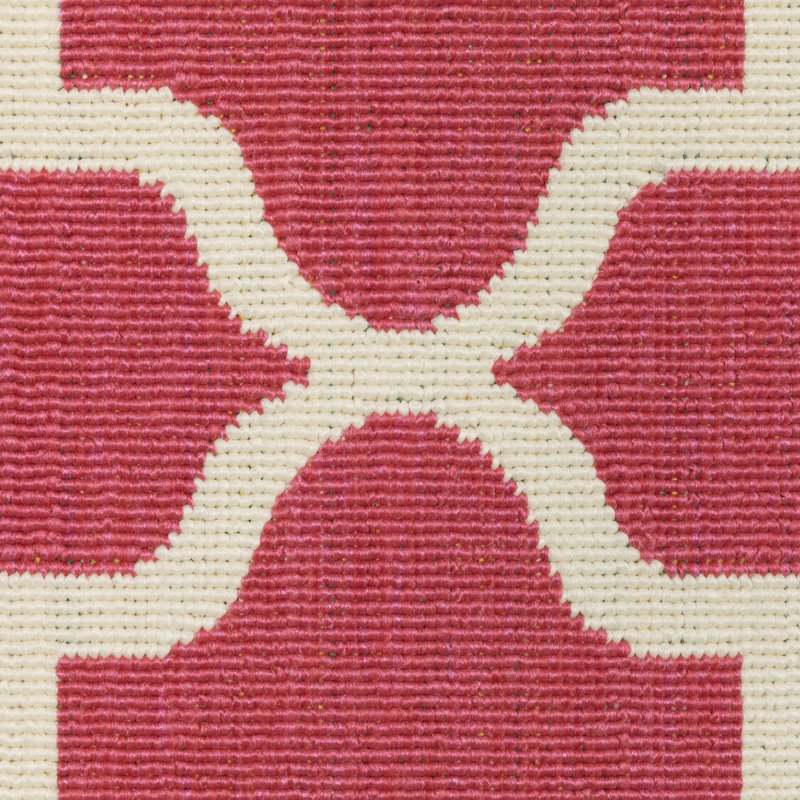 Tapis intérieur / extérieur en treillis festonné rose / ivoire Sherley, Tapis de couloir 1 pi 10 po x 7 pi 3 po