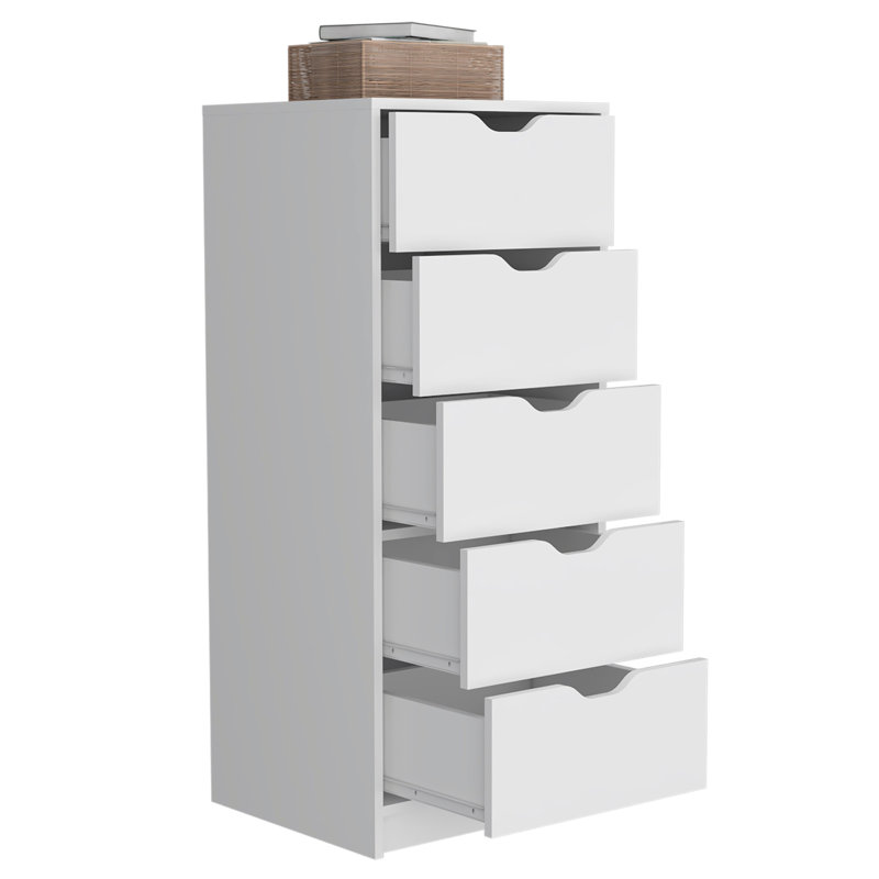 Commode haute 5 tiroirs Basilea, système coulissant - Blanc, Blanc