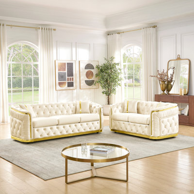 2 Piece Velvet Chesterfield Couch Set
