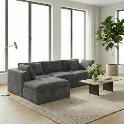 112.2" Chenille U-shape Sectional – Extra-deep Seat, 1200lbs Capacity