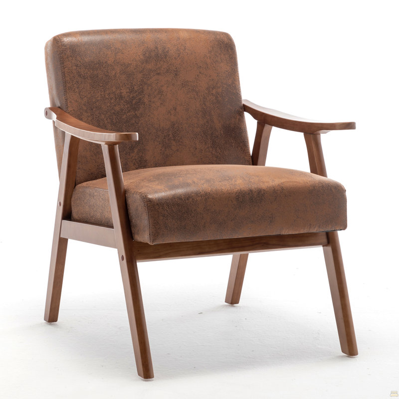 Chaise d'appoint avec revêtement en microfibre et structure en bois massif, Microfibre / microsuède brun