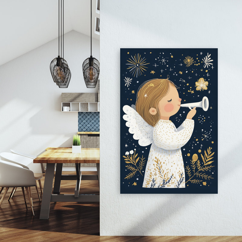 Celestial Trumpet Call Dreamy Peaceful Whimsical Nature Winter Wall Art Print by Mathieu - Wrapped Canvas Print