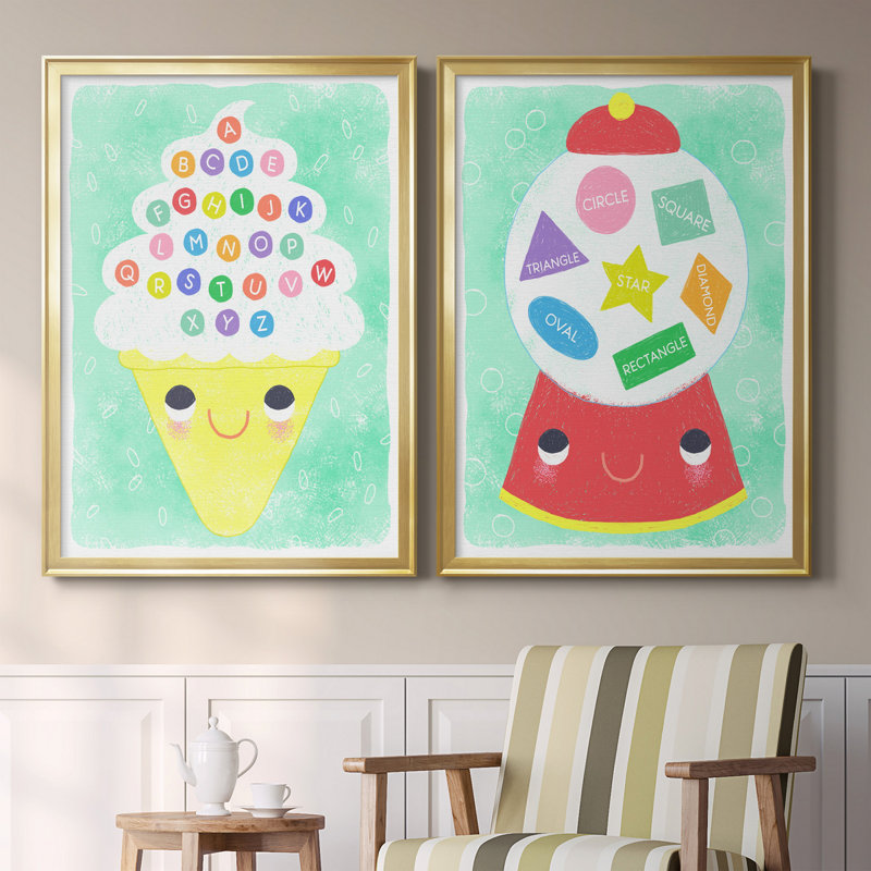 «Ice Cream Alphabet», ensemble de 2 peintures sur toile encadrées, H 26,5 po x l 73 po x P 1,5 po, Or