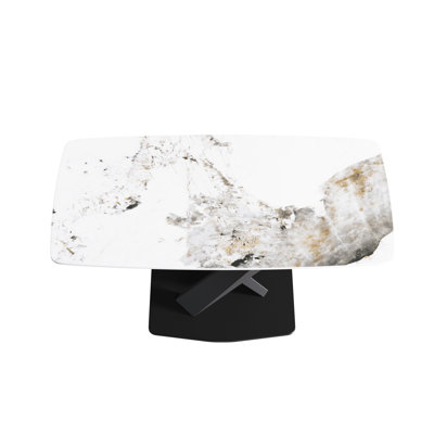 63" Modern Sintered Stone Dining - White, 6 Seats, Black Metal Legged Table, Elegant White Table 6, Frame, Low Water Permeability