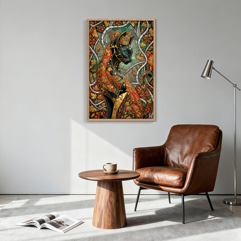 Ensemble de 1 tableau sur toile représentant un chat artistique, 40"H x 28"W, Natural