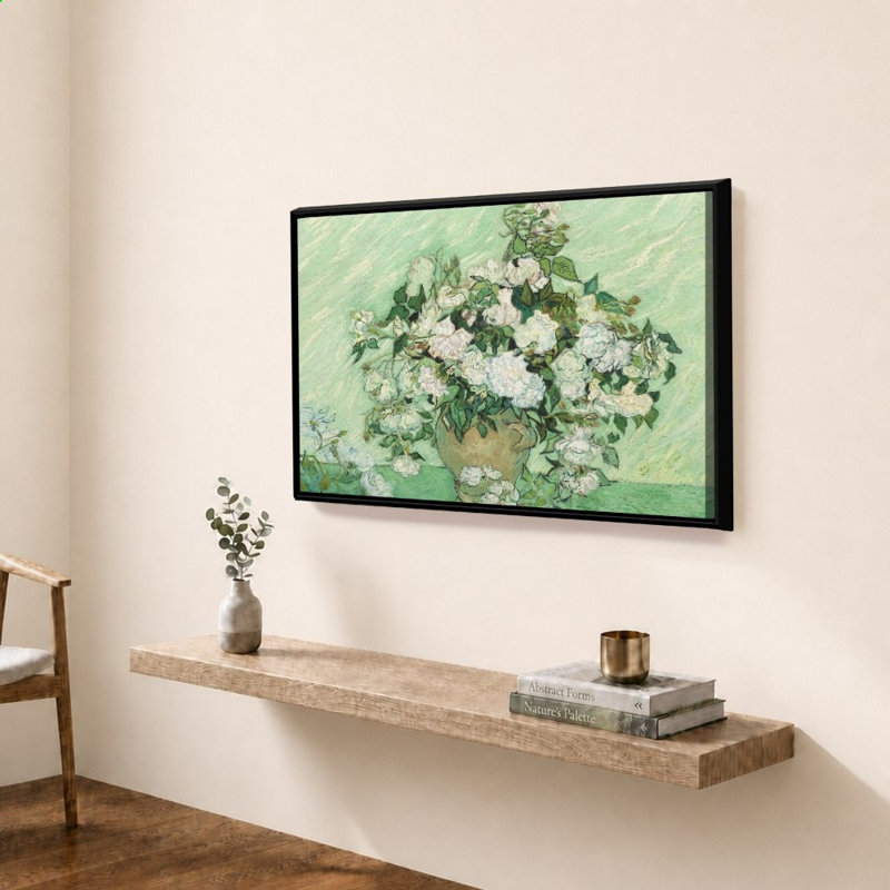 Roses, 1890 par Vincent Van Gogh - Impression sur toile, 51,5 po x 39,5 po / cadre biseauté / noir