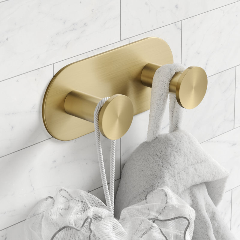 Elie Double Wall Mounted Towel Hook, Brushed Gold
