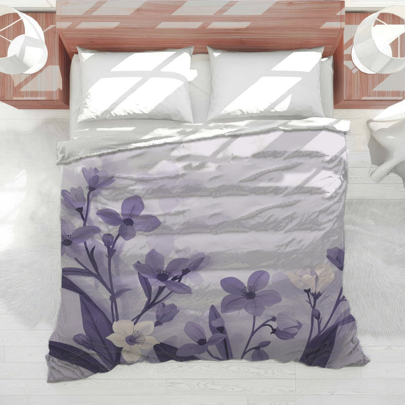 Édredon mauve à motif floral, Lit simple