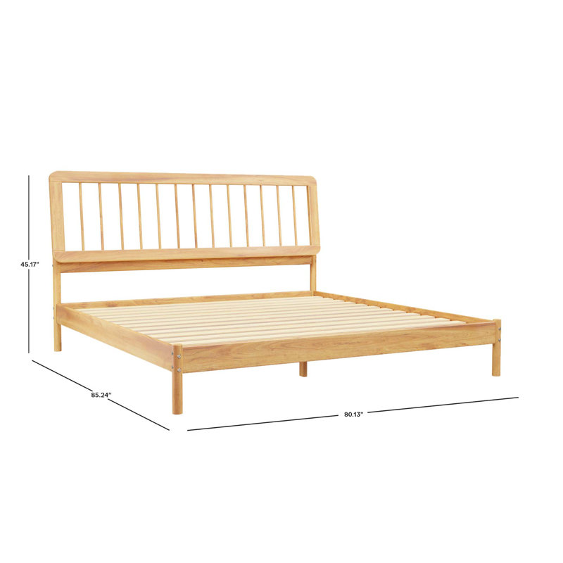 Catrece Solid Wood Platform Bed with Spindle Headboard, Natural Pine, King
