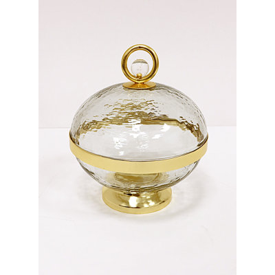 Jar With Gold Detail And Clear Ball Knob - 5.5"D