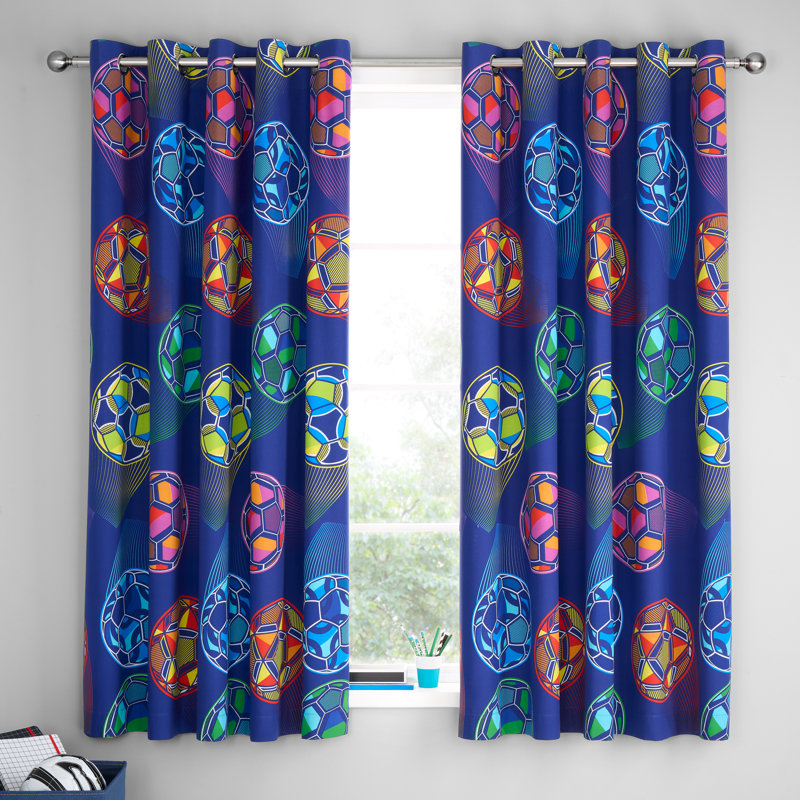 Bright Football Fully Reversible Eyelet Curtains
