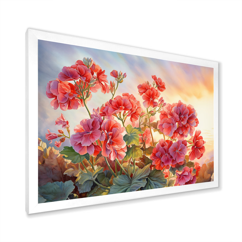 Geraniums Sunset I - reproduction, H 24 po x l 32 po x P 1 po, Cadre simple blanc