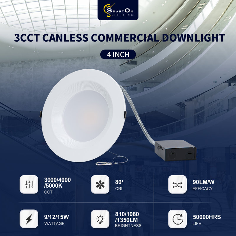 Plafonnier ultra mince de 4 pouces à DEL, luminaire encastré commercial à DEL 3CCT sélectionnable