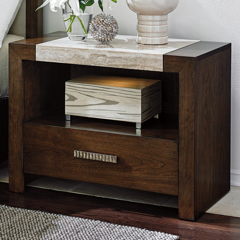 Contemporary Brown Modern Night Table with 1 Drawer
