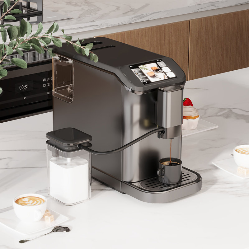 Fully Automatic Espresso Machine With Milk Frother, 4-Beverage Cappuccino Coffee Machine With Built-In Grinder and Intuitive Touch Display, Coffee Maker Latte Machine, Gunmetal