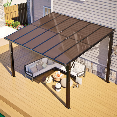 Pavillon de jardin à toit rigide 12 x 10 pi, pergola de patio extérieure avec toit en polycarbonate teinté, cadre en aluminium résistant aux rayons UV et à la neige, antirouille - pour le jardin, la cour arrière, l'abri d'auto