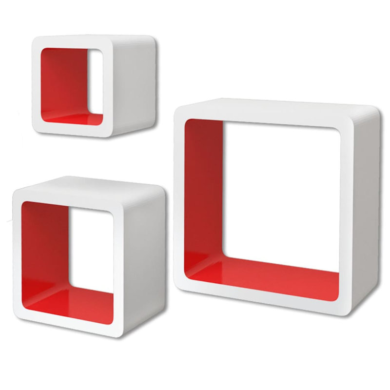 6 Piece Cube Floating Shelf, White/Red