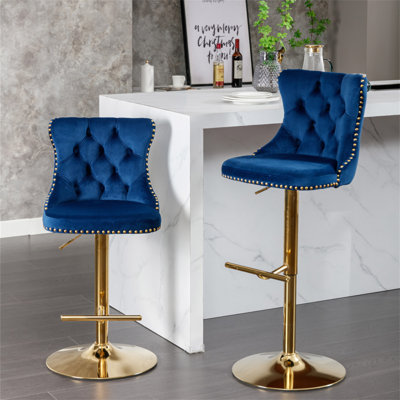 Furniture, tabourets de bar pivotants en velours doré d'une hauteur de siège réglable de 25 à 33 pouces, tabourets de bar rembourrés modernes avec dossier capitonné confortable pour un pub à la maison et un îlot de cuisine, ensemble de 2