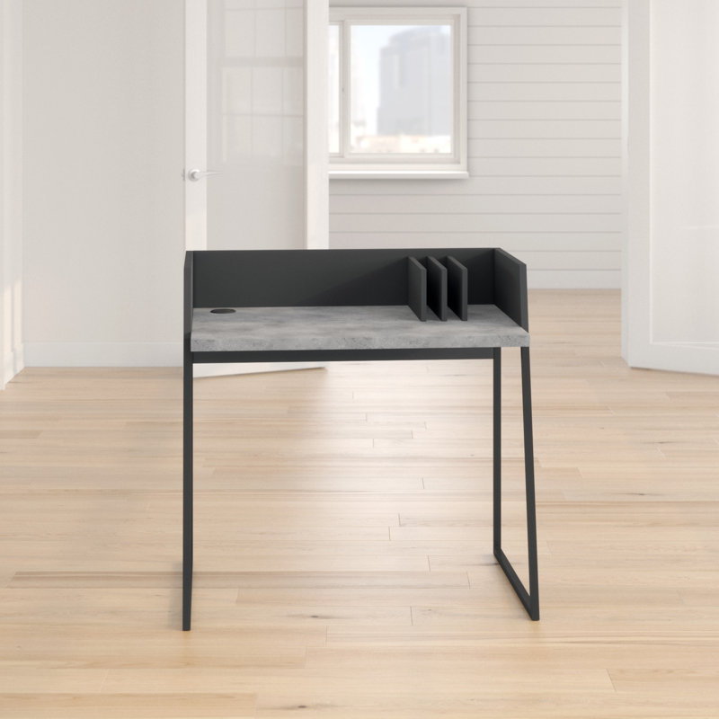 Zac Writing Desk, Pure Black Matte with Concrete Look