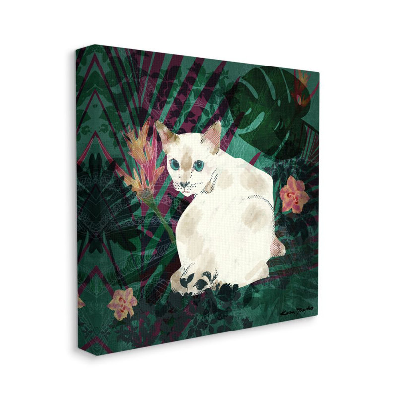 « white cat collage white green design » par karen dreyfus-impression sur image, H 24 po x l 24 po, Toile tendue