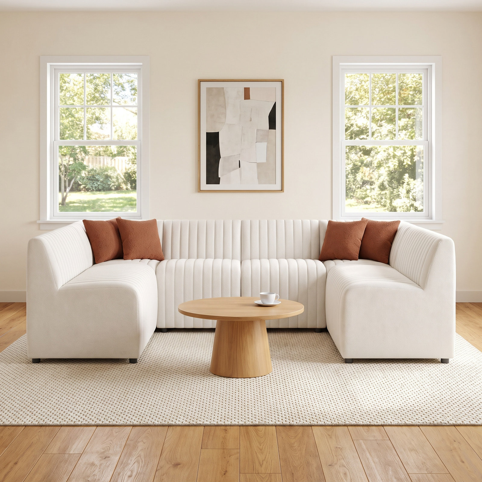 Brandt Modular Upholstered U-Sectional, Capri Oatmeal Boucle, 31.5" H X 106" W x 66.5" D