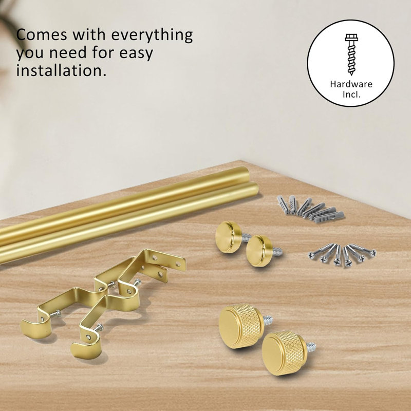 Ensemble de tringle à rideaux double ajustable de 5/8 po de diamètre avec fleuron Maniglia, , 48" - 84", Or mat