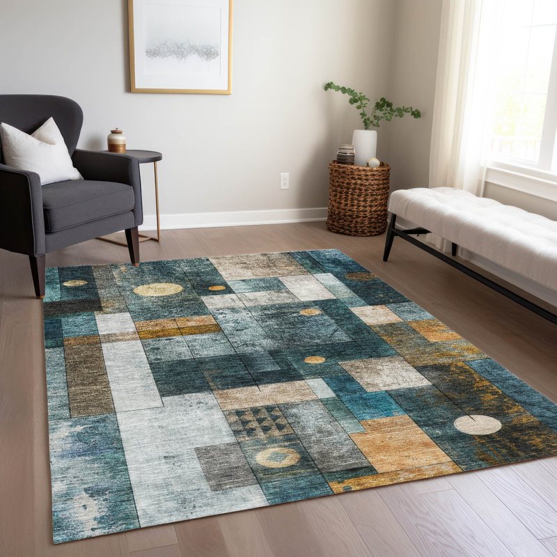 Machine Washable Indoor/Outdoor Chantille ACN1123 Teal Rug, Rectangle 9' x 12'
