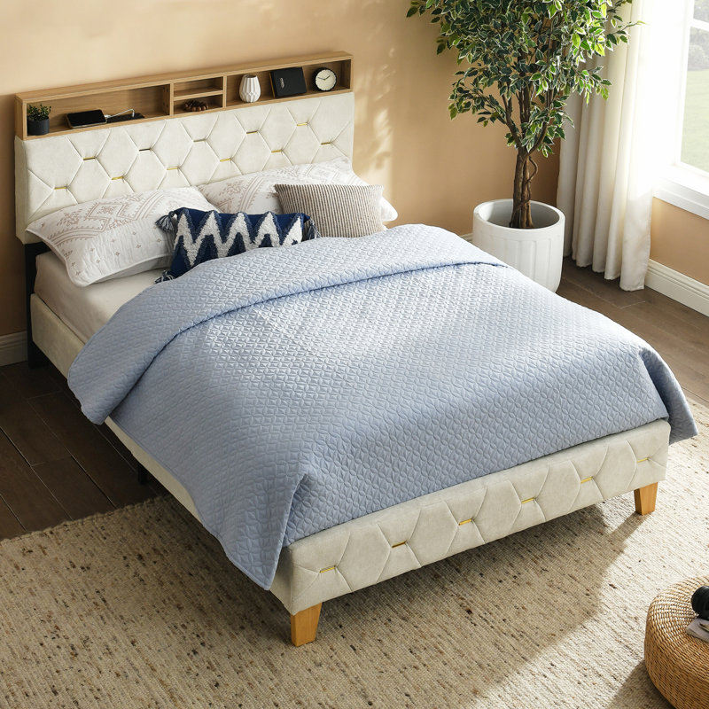 Structure de lit Tressa, Double, Beige