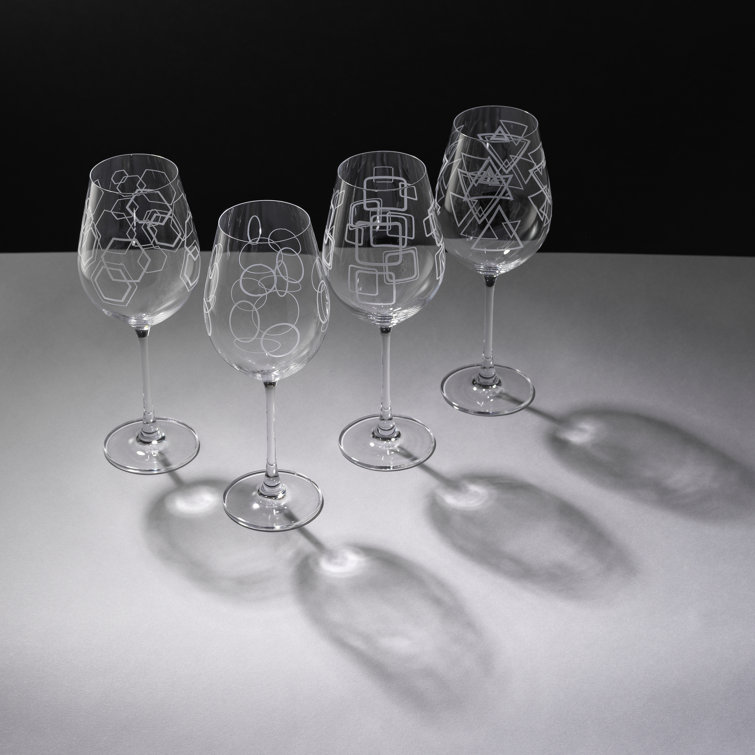 JoyJolt Geo Glasses 4 - Piece 14oz. Crystal White Wine Glass Glassware Set