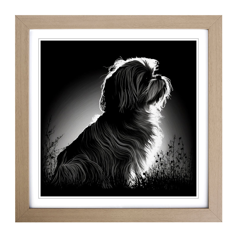 Shih Tzu Silhouette - Single Picture Frame Print on Wood, Oak