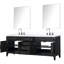 84 po De meuble-lavabo double en chêne noir avec dessus en quartz blanc, robinet et 36 miroirs