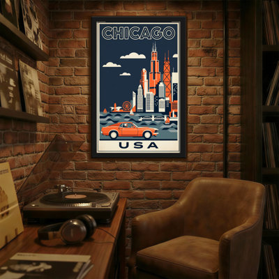 Paysages pittoresques et urbains de Chicago avec voiture et eau