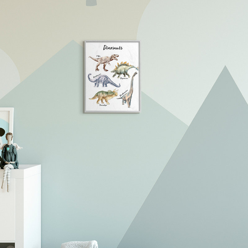 Illustration amusante d'une aquarelle de dinosaure, Estampe numérique Farmhouse, H 14 po x l 11 po x P 1,5 po