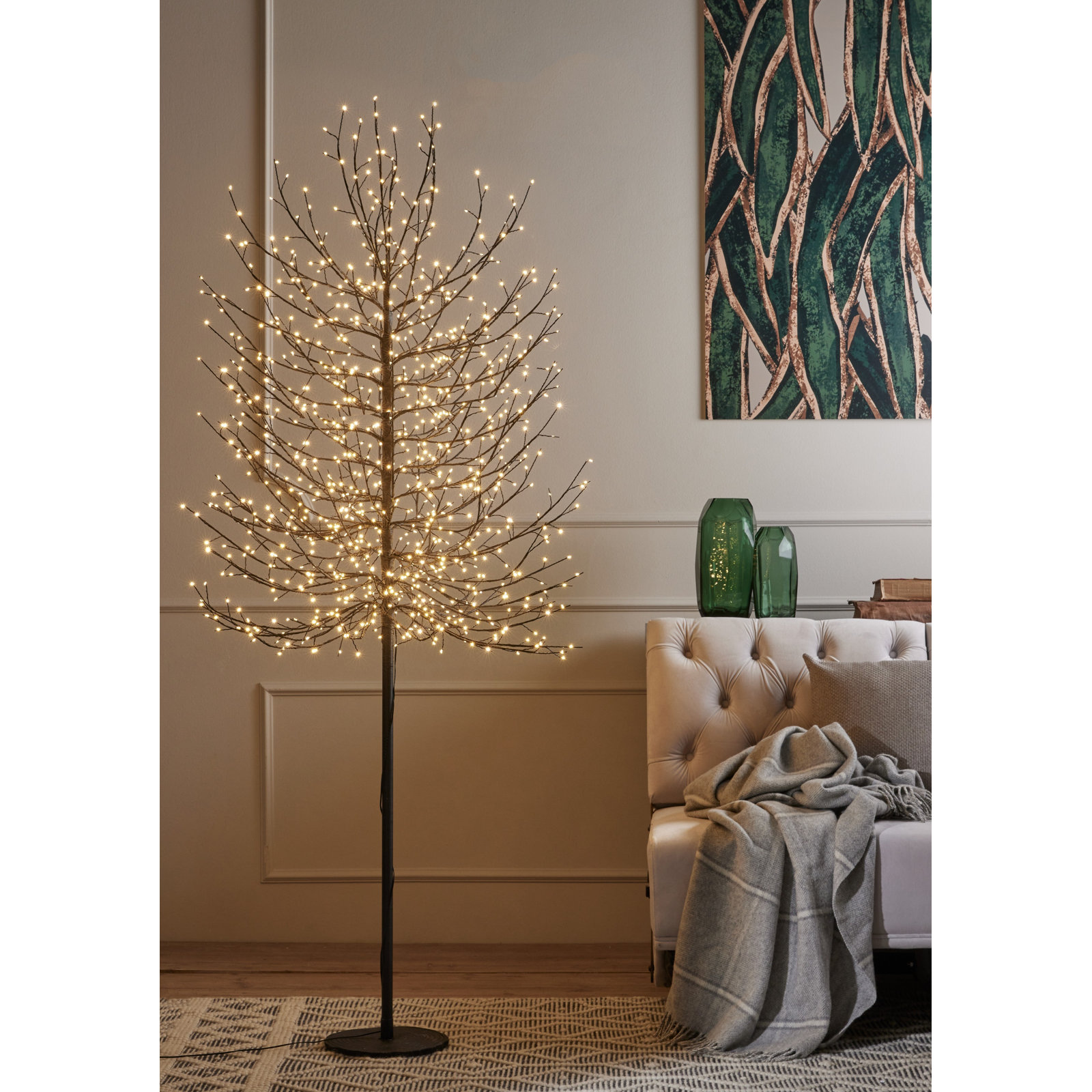 Micro Dot Tree with Warm White LED Lights, 82" H x 19.2" L x 19.2" D, Black
