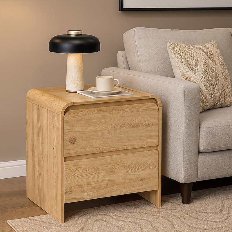 Edwin Wood 2-Drawer End Table/Bedside Table, Beige, 26" H x 24 " W x 15.7" D