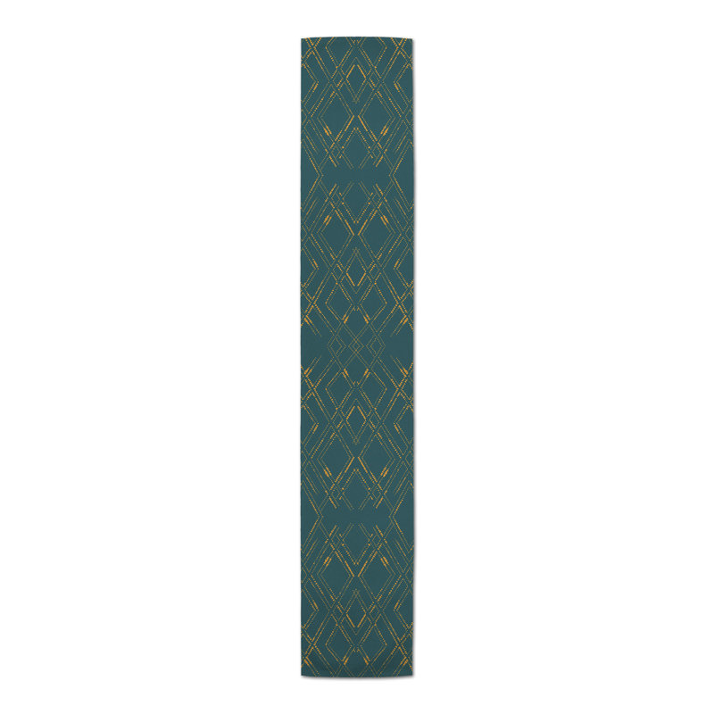 Araya Cotton Blend Table Runner, 72" L x 16" W, Blue/Gold