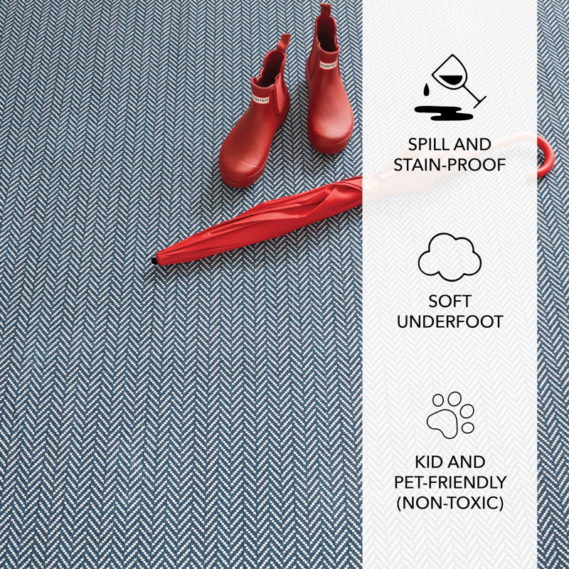 Herringbone Navy Machine Washable Rug, Rectangle 9'6" x 13'6"