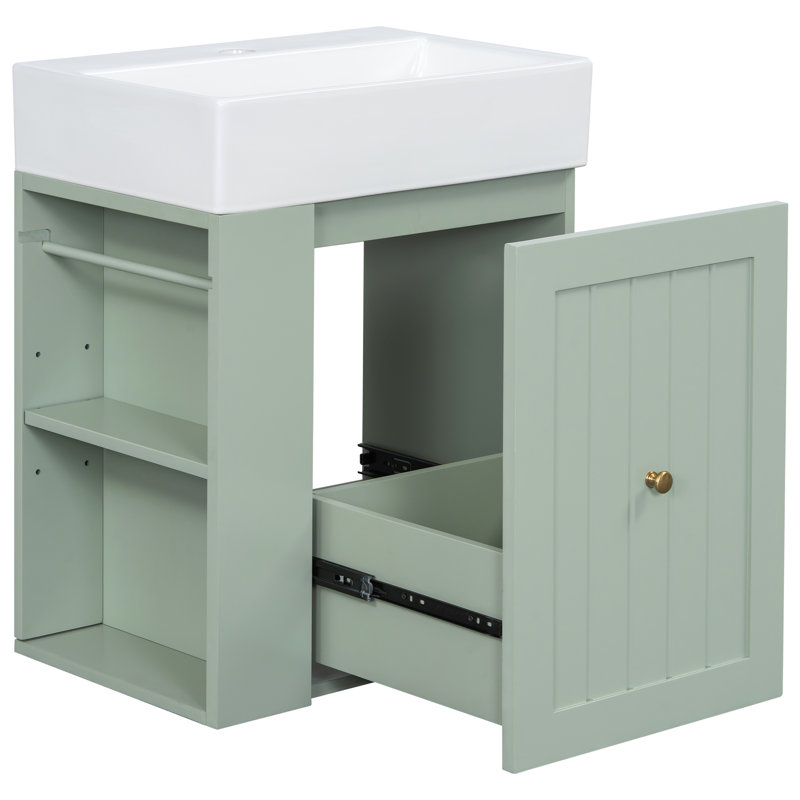 Meuble-lavabo de 20 pouces avec lavabo en céramique, Vert