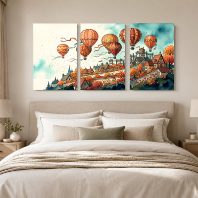 «Autumn Village» avec ensemble de 3 ballons à air chaud
